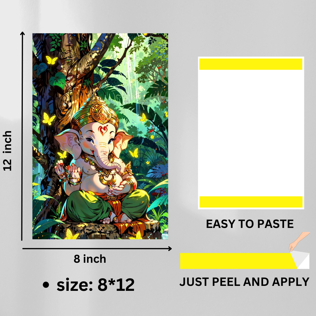 Lord Ganesha Spiritual Wall Poster | Self Adhesive Wall Sticker | 8x12 Inch HD Print | Peel & Stick - Image 2